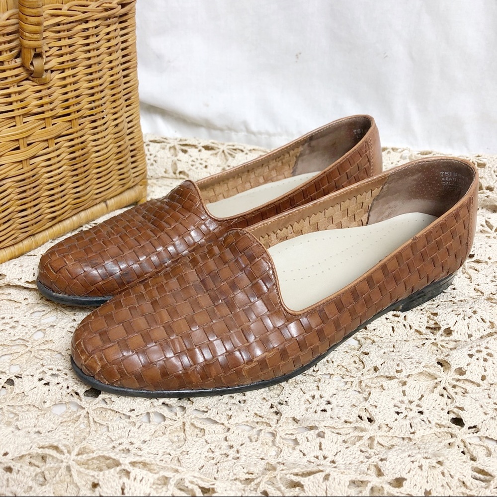 brown woven loafers